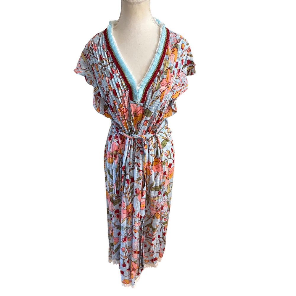 POUPETTE ST BARTH Sasha Midi Dress Resort Blue Floral Size Medium